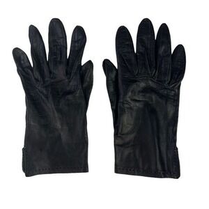 Vintage Black Leather Gloves Women Size 6.5 Lined Dress Gloves Minimalist Style